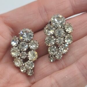 Vintage Weiss Earrings Rhinestone Signed Clip Ons